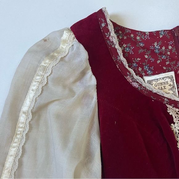 Gunne Sax Vintage 70's Prairie Dress Red Velvet Floral 7 - Picture 10 of 15